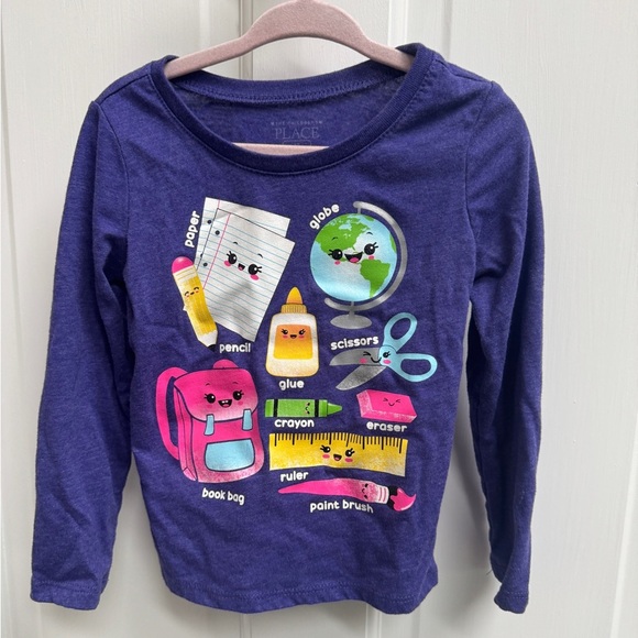 The Children’s Place 3T Girls Purple/Blue Back to School Long Sleeve Top Blouse - Picture 1 of 4